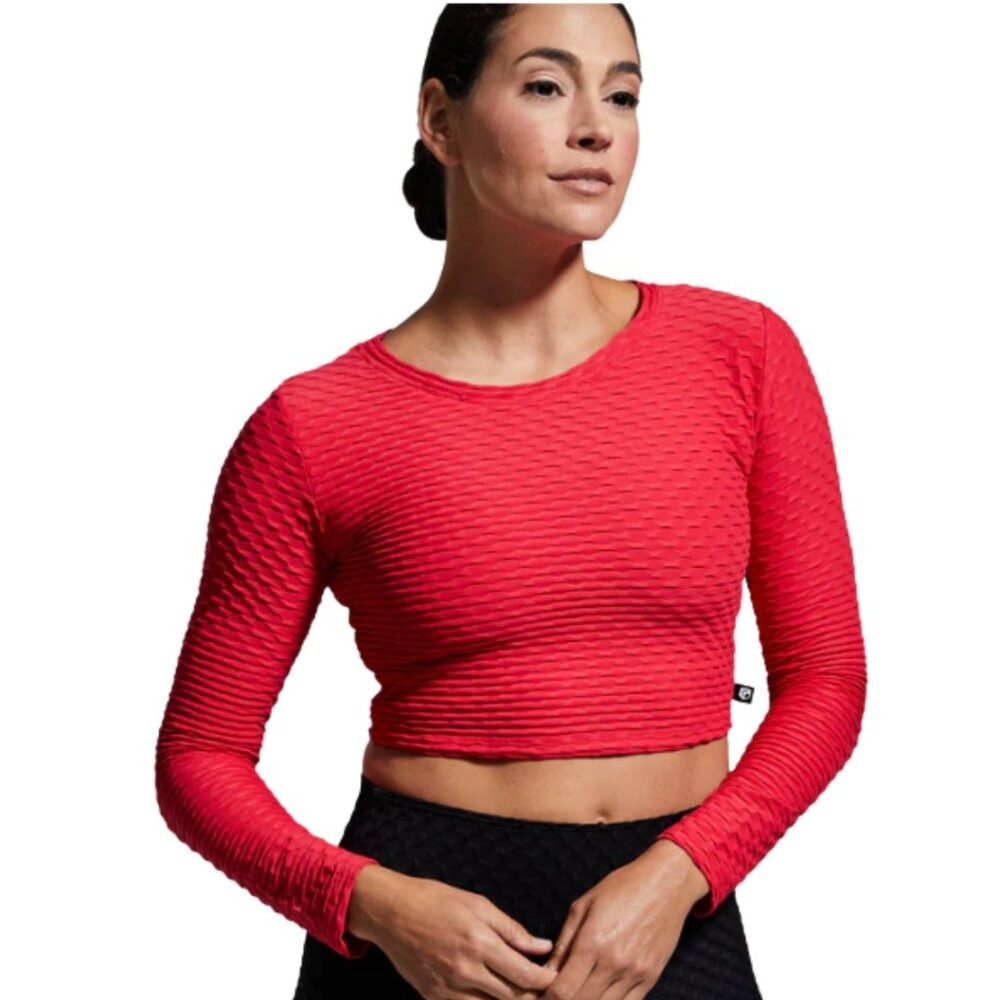 BORN PRIMITIVE Summit Textured Crop Workout Top Lava Red Size Large NWT